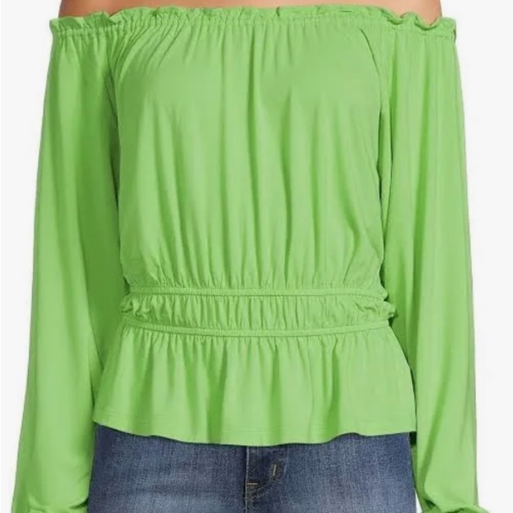 Ralph Lauren Vibrant Green Off-Shoulder Blouse